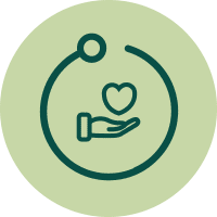 healthy heart over a hand icon